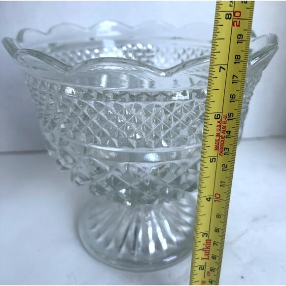 Vtg Anchor Hocking Wexford Clear Glass Diamond Pattern Pedestal Bowl Scalloped - Picture 4 of 7